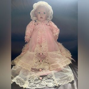 Pink and Cream Victorian Doll with Lace Dress